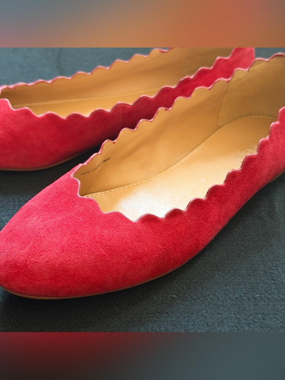 J.Crew Red Scallop Suede Ballet Flats Shoes Women’s Size 7